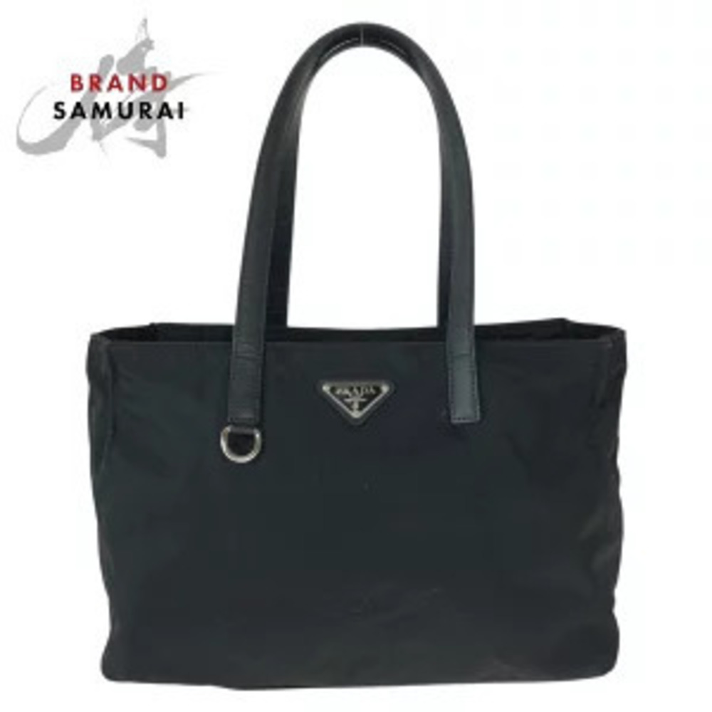 Prada Tessuto Saffiano leather tote bag shoulder black triangular plate
